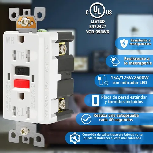 Vista 3 de POWAWINI GFCI Outlet 15 Amp, resistente a manipulaciones, resistente a la intemperie