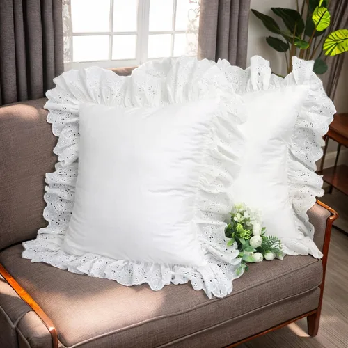 Vista 11 de Lemfux Juego de 2 fundas de almohada con volantes, fundas de almohada decorativas de algodón lavado, fundas de cojín sólidas desgastadas y elegantes