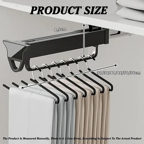 Vista 2 de Slide Out Pants Rack Closet Hanger Bar Pull Trousers Tie Belts Scarf Racks Top Mounted Wardrobe Clothes for Closet Retractable,Retractable Pants