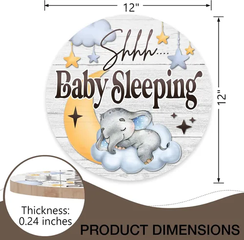 Vista 2 de Shhh Baby Sleeping - Letrero para puerta delantera, elefante, luna, nube, estrellas, colgador de puerta de madera, decoración de dormitorio
