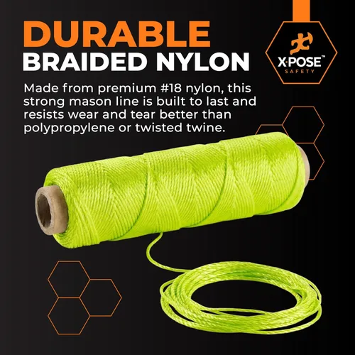 Vista 5 de Xpose Safety Green Mason Line String - Cuerda de nailon trenzado #18 - Línea de construcción duradera de 275 pies para herramientas de mampostería