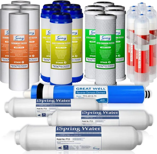 Vista 5 de iSpring RCC7AK Sistema de filtro de agua potable de ósmosis inversa para debajo del fregadero, color blanco y F28K75 Juego de suministro de repuesto