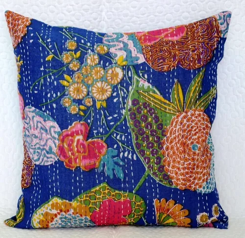 Vista 6 de Kantha - Funda de cojín decorativa hecha a mano, 16 x 16 pulgadas, funda de almohada étnica, funda de cojín indio (beige)