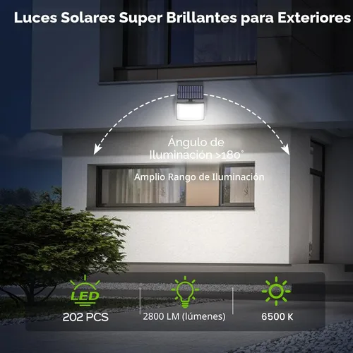 Vista 3 de Adiding Luces Solares para Exteriores, Luces de Inundación LED de 2800LM con Cable de 5 m, Luces Solares con Sensor de Movimiento y Control Remoto