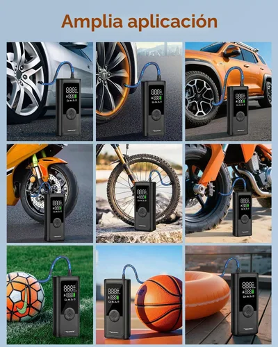Vista 6 de Bomba pequeña para neumáticos de bicicleta, bomba de aire eléctrica portátil de 120 PSI con parada automática, inflador de bicicleta con válvula