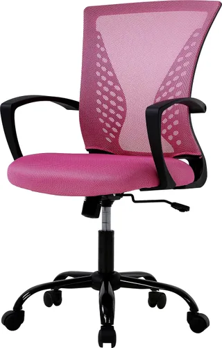 Vista 10 de HHS Silla de oficina ergonómica de malla, silla de computadora con soporte lumbar, reposabrazos de respaldo medio, giratoria, ajustable, para Negro