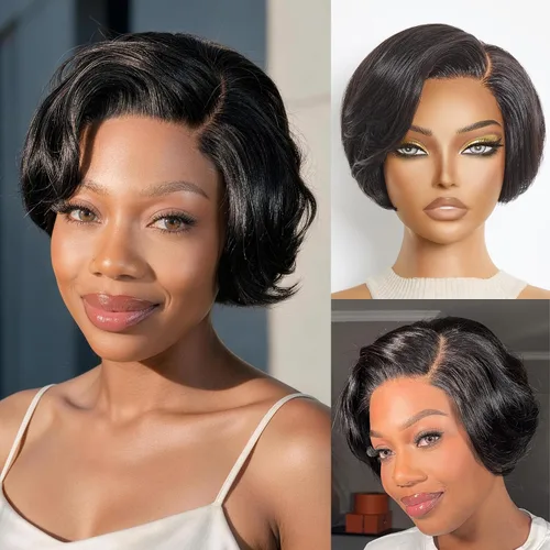 Vista 35 de LUVME HAIR Pelucas de cabello humano rizado sin pegamento de 6 pulgadas, precortadas, indetectable, HD, encaje Bob, peluca corta y rizada con ondas
