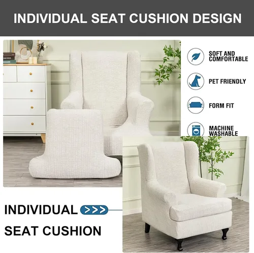 Vista 70 de Eco-Ancheng Funda para silla Wingback, 2 piezas, respaldo de ala, fundas de elastano para sillón con respaldo de ala, fundas para sillón con parte