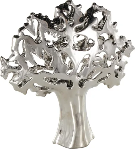 Vista 7 de Deco 79 Escultura decorativa de árbol de cerámica, estatua brillante para decoración del hogar con recortes abstractos, figura decorativa de 15 x 5