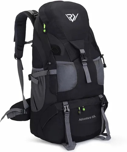 Vista 8 de Mochila de senderismo RuRu monkey de 50L, mochila ligera impermeable para camping al aire libre y viajes Verde militar