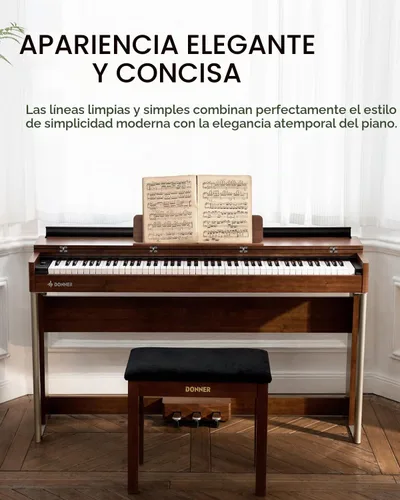 Vista 8 de Donner Piano digital con 88 teclas dinámicas graduadas de acción de martillo con teclado ponderado, piano digital vertical DDP-200 para profesional