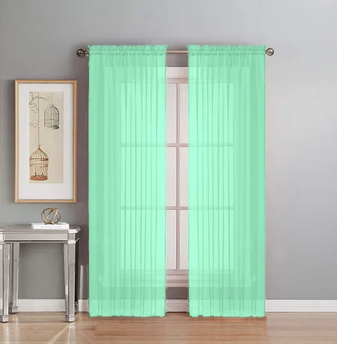 Vista 23 de Interior Trends Juego de 2 paneles de cortina de gasa transparente totalmente cosidas para ventana con cortinajes (63 pulgadas de largo, ladrillo)
