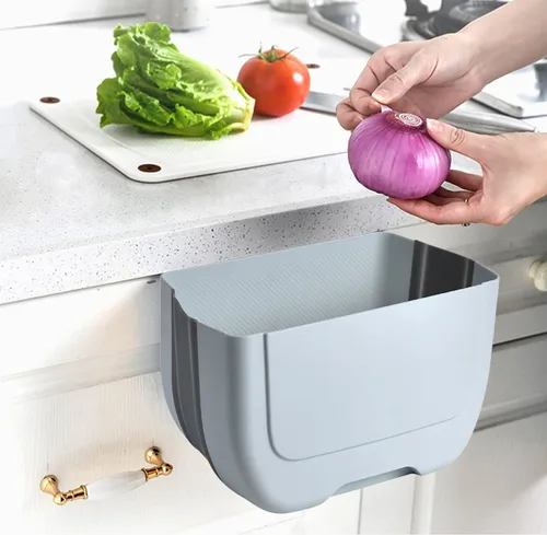 Vista 9 de Mini cubo de basura plegable colgante para puerta de armario de cocina, pequeño cubo de basura plegable debajo del fregadero, cubo de basura