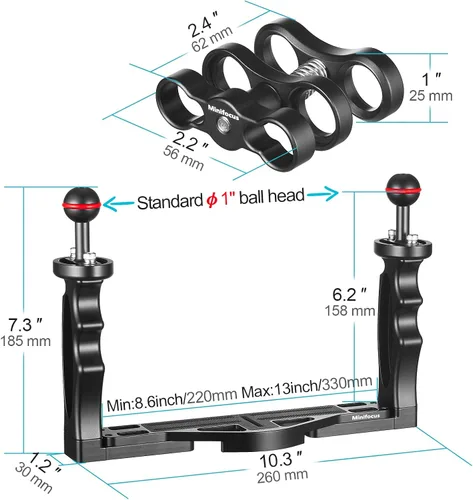 Vista 3 de MINIFOCUS Soporte de bandeja para mango de cámara subacuática, soporte estabilizador de video de aleación de aluminio extensible con soporte