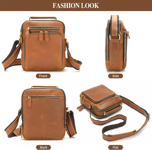 Vista 4 de Bolso cruzado de cuero para hombre, bolso de mensajero para hombre, bolso pequeño para maletín para hombres, bolsa de oficina, bolsa de mano