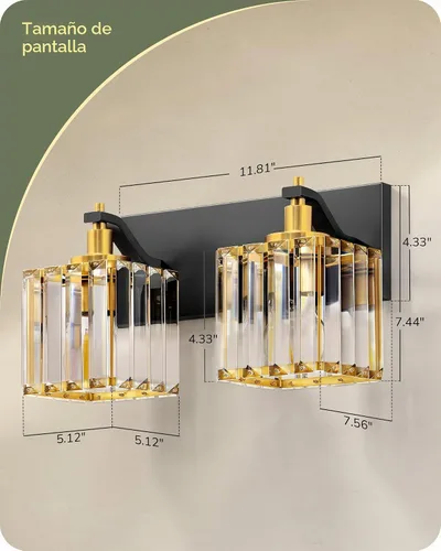 Vista 6 de EDISHINE Lámpara de tocador de baño de oro negro con 2 luces, aplique
