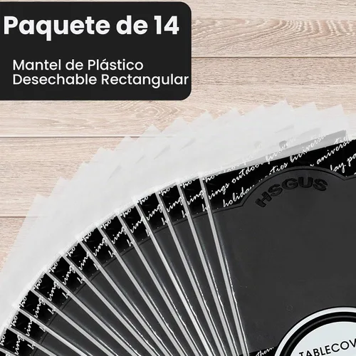 Vista 5 de Paquete de 14 manteles de plástico desechables rectangulares negros de 54 x 108 pulgadas - Cubiertas decorativas lisas para fiestas, bodas