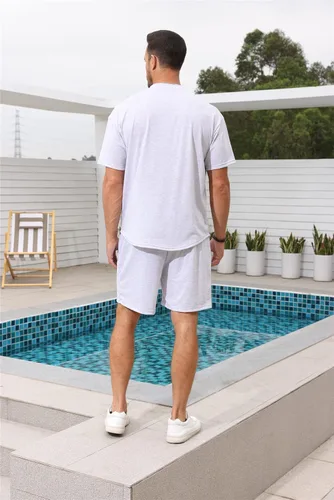 Vista 3 de Lexiart Conjunto de 2 piezas para hombre, chándal casual, pantalones cortos de verano, conjunto deportivo de manga corta de gran