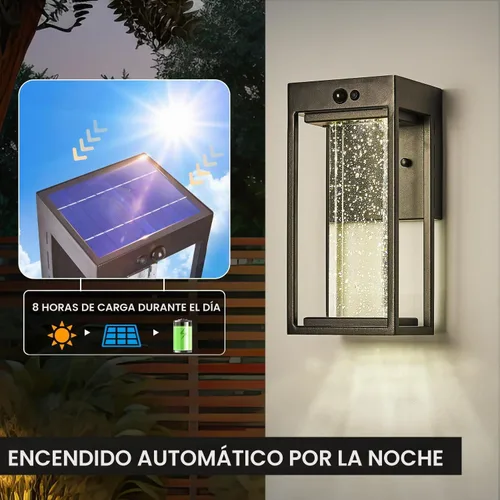 Vista 2 de Luz de Pared Solar para Exterior con Sensor de Movimiento de 3 Modos, Sconce Exterior de Cristal con Luz LED de 4000K 250LM para Puerta Frontal