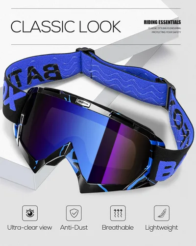 Vista 5 de BATFOX Gafas de Motocicleta Gafas Protectoras Moto de Cross Motocross Seguridad ATV Táctica Conducción (Azul Negro, Adulto)