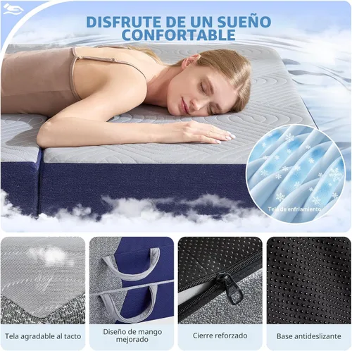 Vista 6 de Colchón plegable refrescante, colchón de espuma viscoelástica de 4 pulgadas con efecto transpirable en frío, colchón triple para cama Murphy, cama