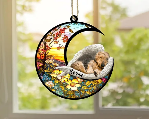 Vista 3 de Atrapasoles conmemorativo personalizado para perros, adorno navideño de Airedale Terrier, recuerdo por pérdida de mascota, regalos conmemorativos