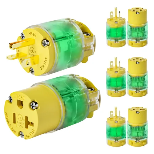 Vista 14 de 1 paquete de extremos de repuesto para cable de extensión de 20 amperios iluminados 120-125 voltios, NEMA 5-20R, 2 polos 3 cables, hoja recta