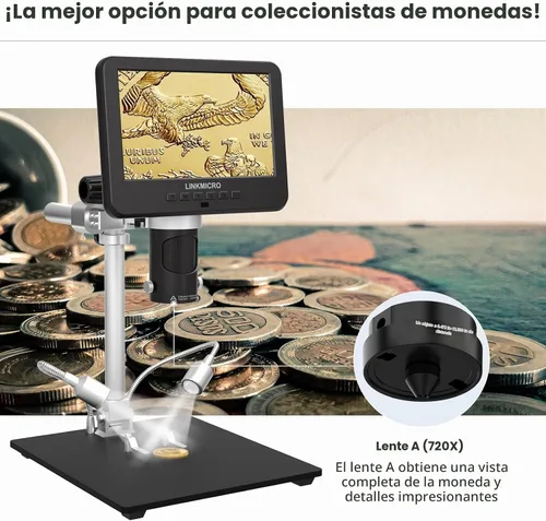 Vista 6 de LM246MS Microscopio digital HDMI de 3 lentes de 7 pulgadas para soldar, soporte de brazo de brazo de pluma de 13 pulgadas, video UHD 2160P 2000X