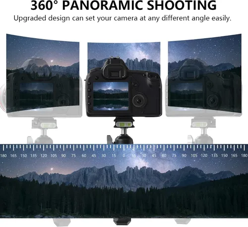 Vista 6 de Trípode mini cabeza de bola panorámica giratoria de 360 grados con placa de zapata rápida de tornillo de 1/4 pulgadas, para trípode monopié