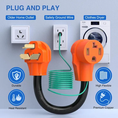 Vista 2 de Nilight Cable adaptador de secadora de 30 amperios a 30 amperios, 3 clavijas, 125 V, 3750 W, cobre puro, salida de secadora a nueva secadora