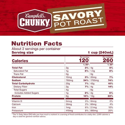 Vista 2 de Campbell's Chunky Sopa, Sopa Sabrosa de Asado en Olla, lata de 18.8 oz