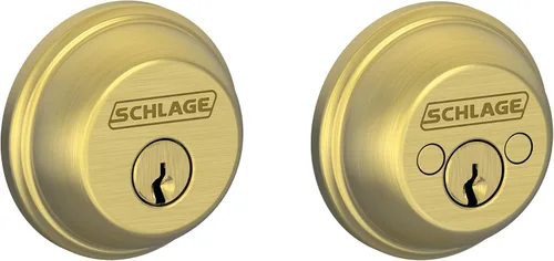 Vista 23 de Schlage Single Cylinder Front Door Deadbolt, Aged Bronze Cerrojo de un solo cilindro con llave exterior y giro en el interior, ajuste universal