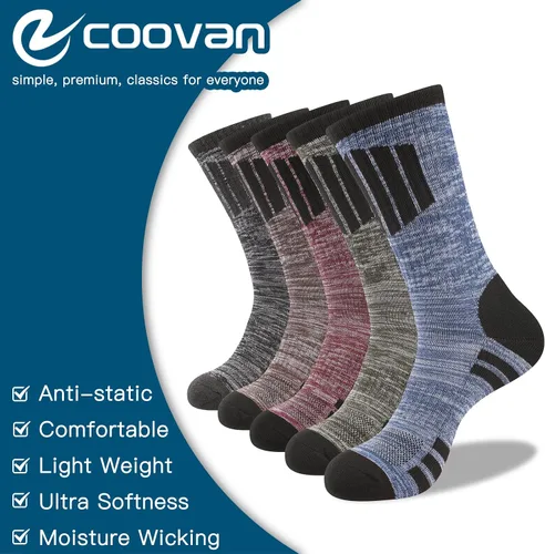 Vista 5 de COOVAN Calcetines de senderismo para hombre calcetines para exteriores 5 pares de calcetines deportivos acolchados que absorben la humedad