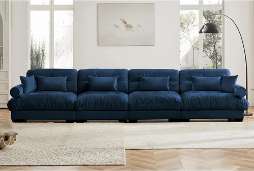 Vista 45 de Sofá modular de terciopelo con botones en L, sofá modular reversible de esquina de 2 plazas, sofá biplaza y otomano, combinación gratuita de 93.7