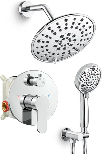 Vista 11 de SR SUN RISE Grifo de ducha – Sistema de cabezal de ducha multifuncional de alta presión de 10 pulgadas con accesorios de cabezal de ducha de mano
