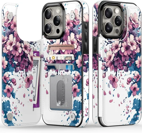 Vista 206 de FUNMIKO Funda tipo cartera para iPhone 15 con tarjetero + clip para efectivo, bloqueo RFID, protección contra caídas de grado militar y obras