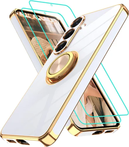 Vista 13 de Funda para Motorola Moto G 5G 2024: Funda Moto G Play 5G 2024 con 2 piezas de protectores de pantalla, soporte de anillo de rotación de 360°