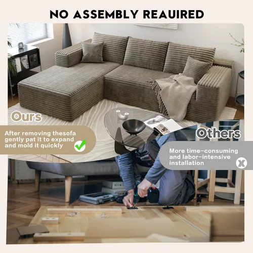 Vista 7 de Sofá seccional Cloud de 107.5 pulgadas con diván en forma de L, sofá modular moderno con asiento profundo, sofás tapizados para sala de estar Camello