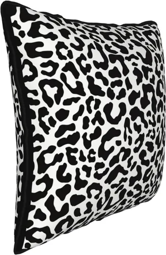 Vista 2 de Funda de almohada de terciopelo con estampado de leopardo y guepardo de 18 x 18 pulgadas, funda de almohada cuadrada decorativa en blanco y negro