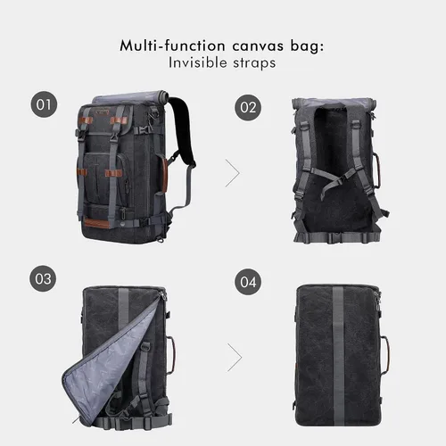 Vista 4 de WITZMAN Mochila de lona vintage Mochila de viaje grande para laptop, mochila convertible para hombro, Negro -, Mochilas de viaje