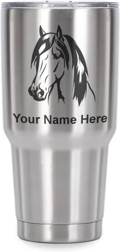 Vista 41 de LaserGram Vaso aislado al vacío de 20 onzas, cabeza de caballo 1, grabado personalizado incluido (negro)
