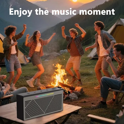 Vista 6 de Altavoz Bluetooth, altavoces Bluetooth inalámbricos portátiles con sonido HD, altavoz impermeable IPX5 con luces LED RGB, Bluetooth5.3