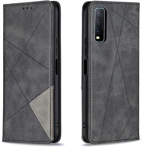 Vista 17 de Funda con tapa para Vivo Y11, Y15, Y12 e Y17, diseño de rombos de piel sintética, con función atril, cierre magnético, para Vivo Y11/Y15/Y12/Y17
