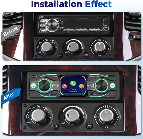 Vista 2 de Estéreo de coche DIN sencillo con pantalla táctil, audio Bluetooth, receptor de radio para coche, entrada dual MP3/USB/SD/AUX, carga rápida