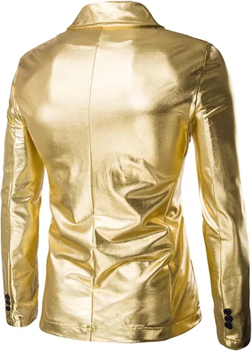 Vista 4 de Traje brillante de 2 piezas para hombre, para club nocturno, metálico, estilo moto, blazer de 2 botones, esmoquin, para fiesta, discoteca, conjunto