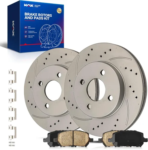 Vista 41 de Kit de freno delantero KAX, rotores de freno ranurados y con hendiduras, pastillas de freno cerámicas Compatible con Honda Accord 1990 1991 1992