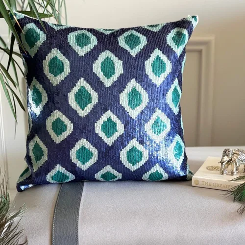 Vista 124 de The HomeCentric Funda de almohada con cremallera, funda de cojín azul de 12 x 12 pulgadas, funda de cojín de algodón bordado para sofá, diseño