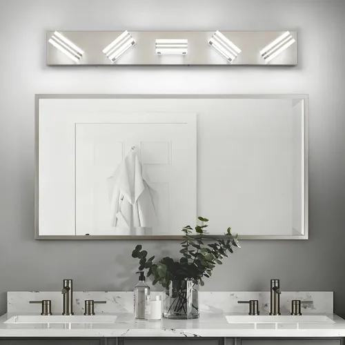Vista 19 de SOLFART Lámparas LED para tocador de baño: 3 luces de níquel cepillado moderno acrílico para pared de baño sobre espejo de 20 pulgadas 5CCT Níquel