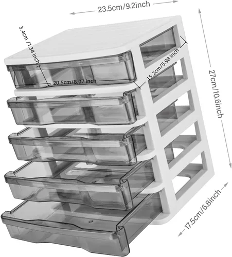 Vista 2 de Charmewooden - Cajones de plástico de 5 capas para escritorio, pequeño organizador de almacenamiento, contenedor de almacenamiento, organizador
