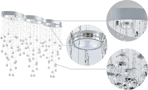 Vista 3 de Saint Mossi - Lámpara moderna de 6 luces, lámpara de araña de cristal, lámpara de techo moderna de montaje empotrado, lámpara de techo